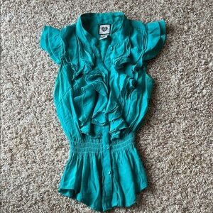 579 Turquoise Ruffled Sleeveless Blouse | Sleeveless Blouse | Ruffle Blouse